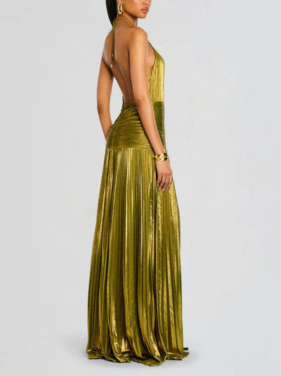 Amara | Metallic Peridot Maxi Dress