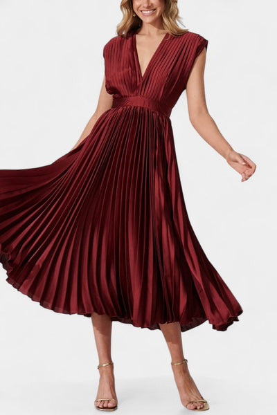 Audrey | Pleated V-Neck Midi Dress