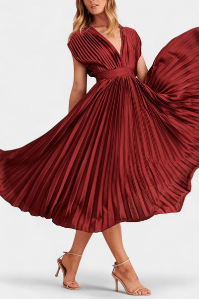 Audrey | Pleated V-Neck Midi Dress
