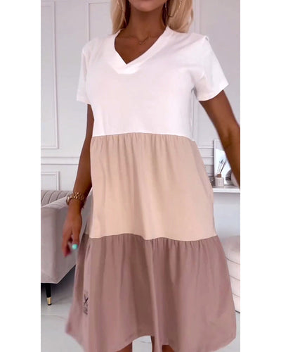 Violet | Casual dress with short sleeves and color block design