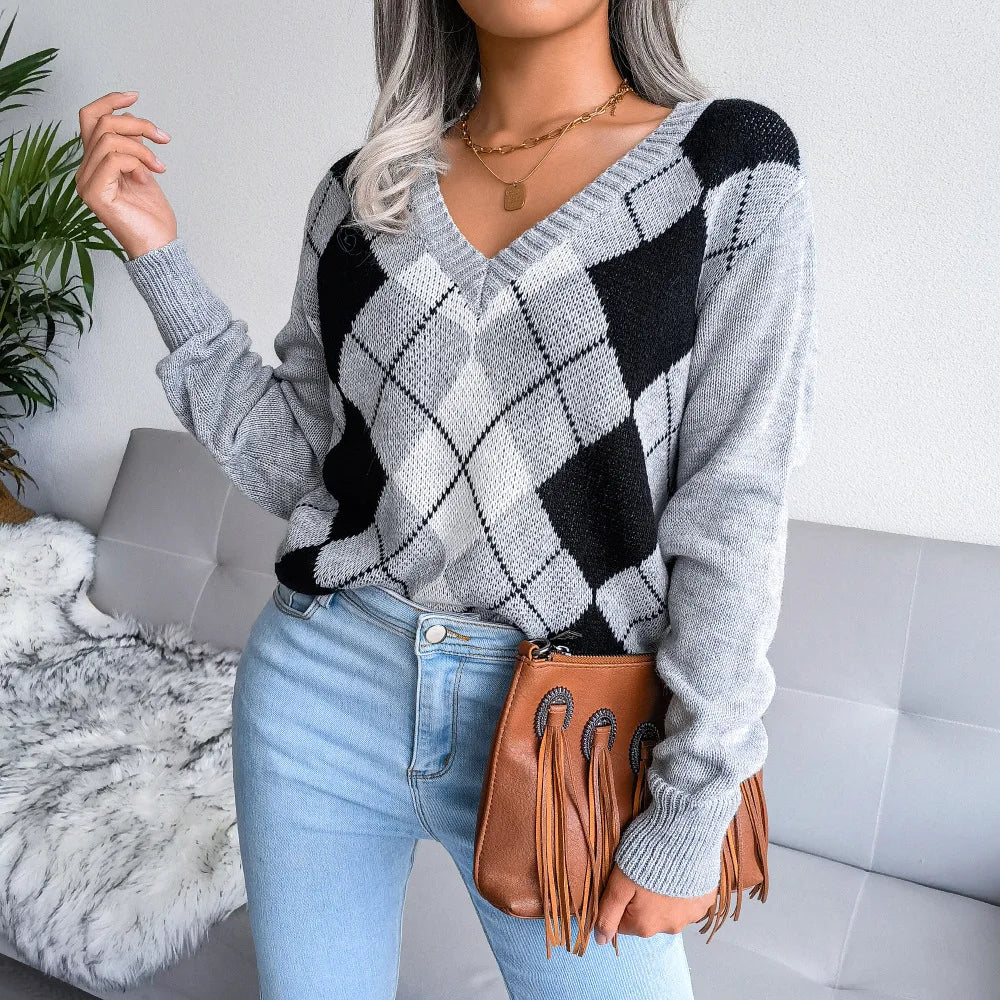 Brielle | Cozy Argyle Knit Sweater