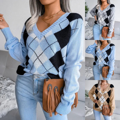 Brielle | Cozy Argyle Knit Sweater
