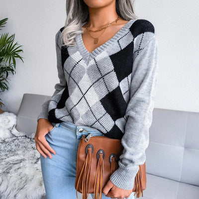 Brielle | Cozy Argyle Knit Sweater