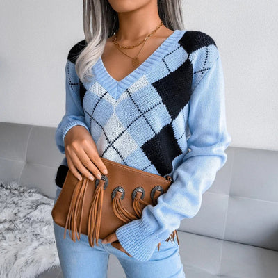 Brielle | Cozy Argyle Knit Sweater