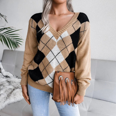 Brielle | Cozy Argyle Knit Sweater
