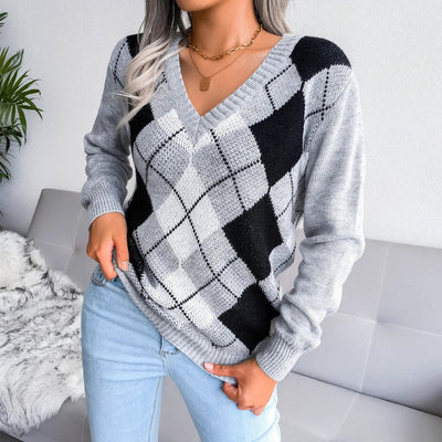Brielle | Cozy Argyle Knit Sweater
