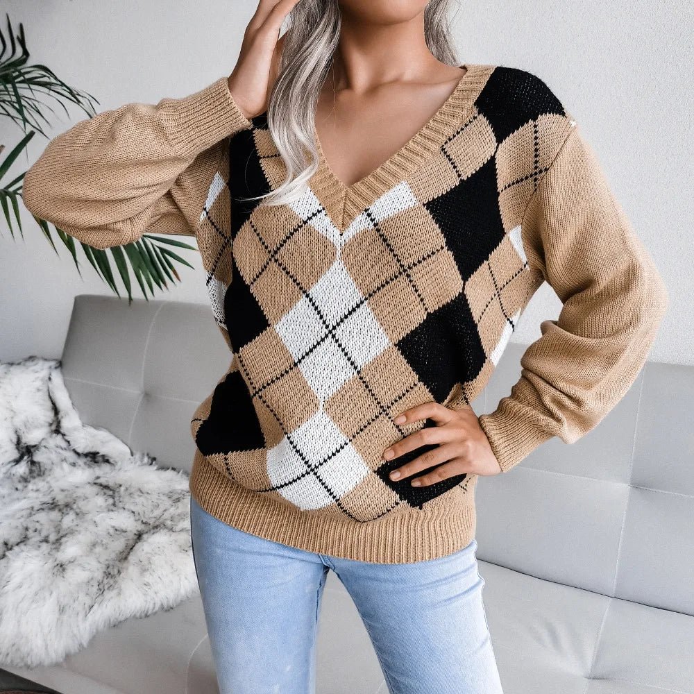 Brielle | Cozy Argyle Knit Sweater