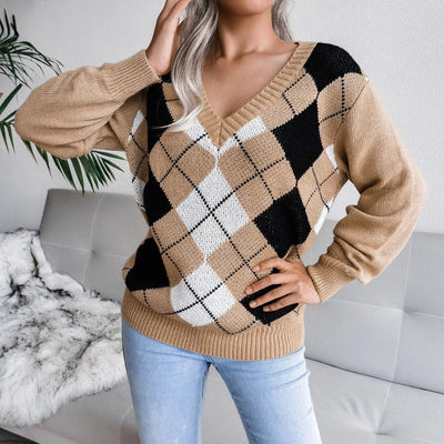 Brielle | Cozy Argyle Knit Sweater