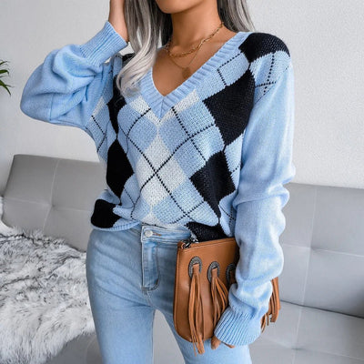 Brielle | Cozy Argyle Knit Sweater