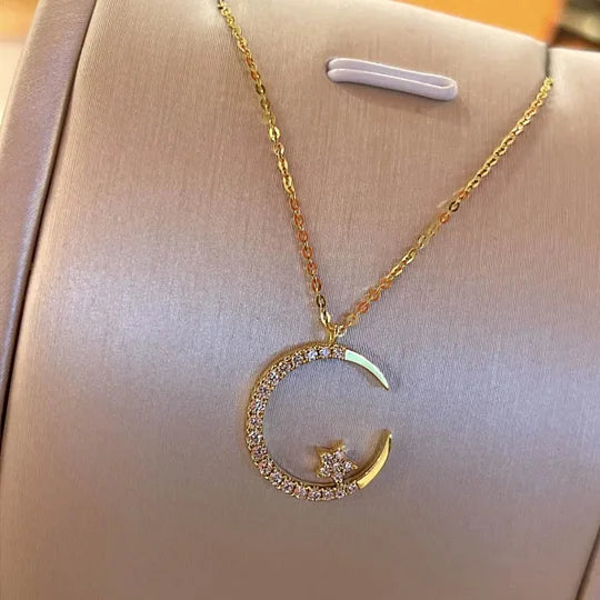 Bright Night | Golden Moon Star Necklace