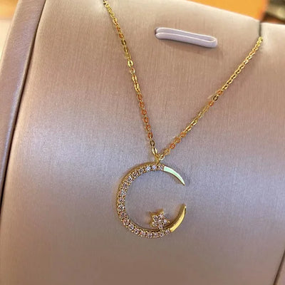 Bright Night | Golden Moon Star Necklace