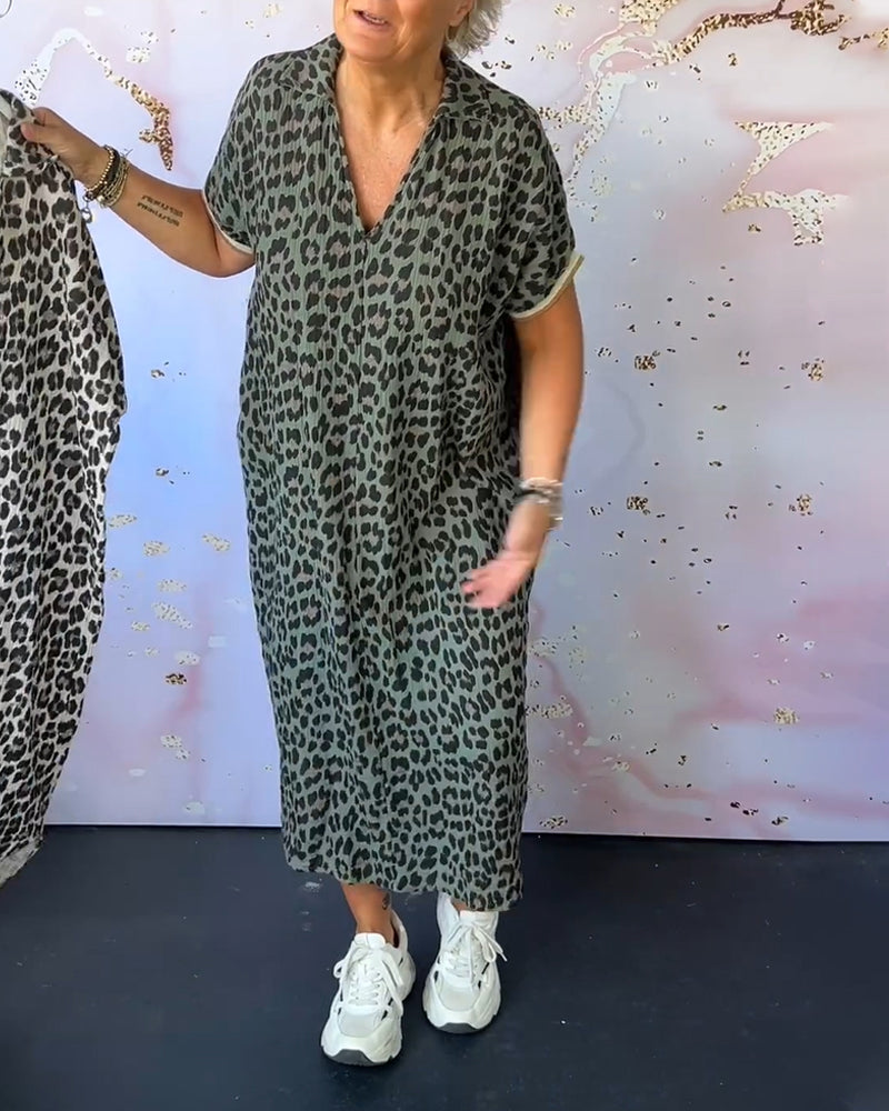 Evie | Short-sleeved dress with leopard print