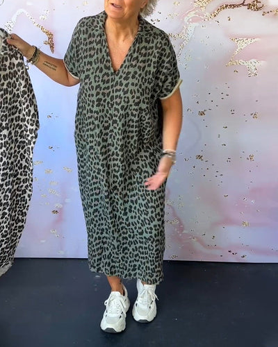 Evie | Short-sleeved dress with leopard print