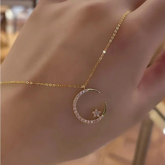 Bright Night | Golden Moon Star Necklace