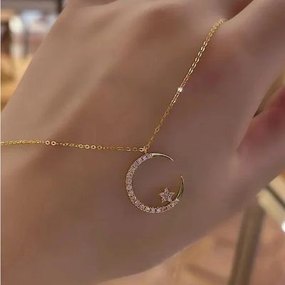 Bright Night | Golden Moon Star Necklace
