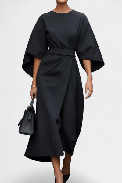 Micaela | Belted Lantern Sleeve Midi Dress