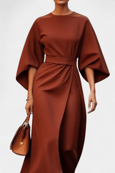 Micaela | Belted Lantern Sleeve Midi Dress