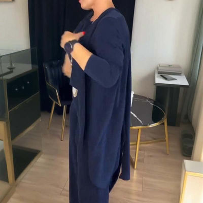 Mouna - Elegant Longline Cardigan 3-Piece Set